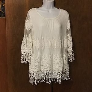 NWT CHICO'S WHITE  EMBROIDERED LACE TOP - 2